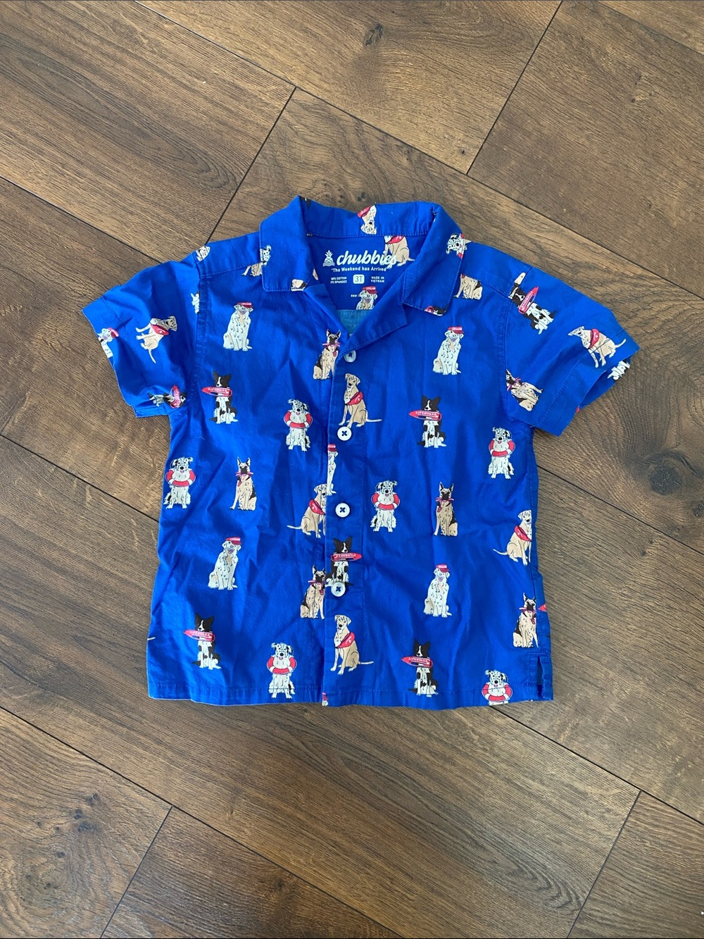 Chubbies Blue Lifeguard Dog Print Button Down Shirt 3T